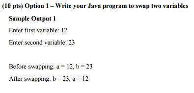 Solved Option 1 - Write Your Java Program To Swap Two | Chegg.com