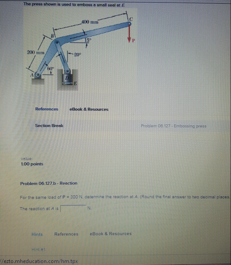 Solved The Press Shown Is Used To Emboss O Small Seal At E | Chegg.com