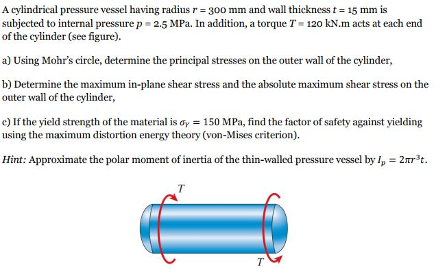 Solved A cylindrical pressure vessel having radius r = 300 | Chegg.com