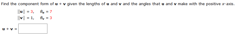 Solved Find the component form of u + v given the lengths of | Chegg.com