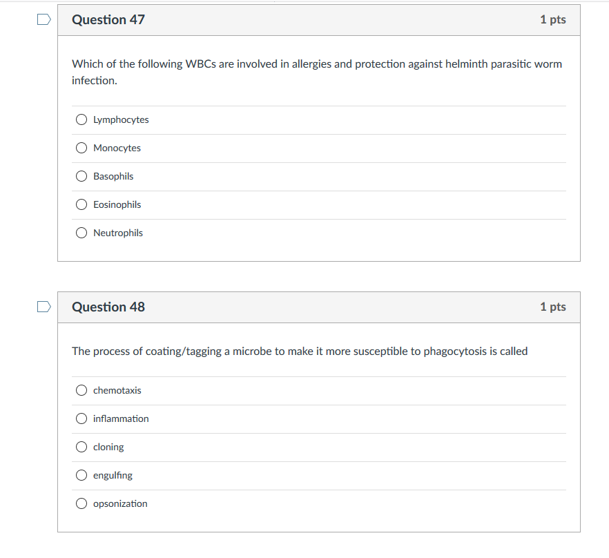 Solved Question 47 1 pts Which of the following WBCs are | Chegg.com