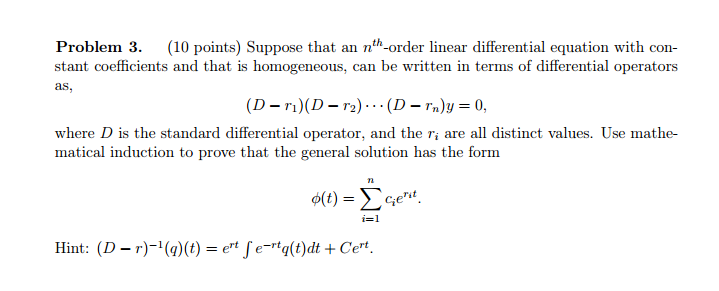 Solved Suppose that an n -order linear differential equation | Chegg.com