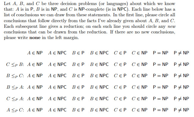 Solved Let A, B, And C Be Three Decision Problems (or | Chegg.com