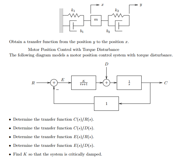 Solved k1 bI b2 Obtain a transfer function from the position | Chegg.com