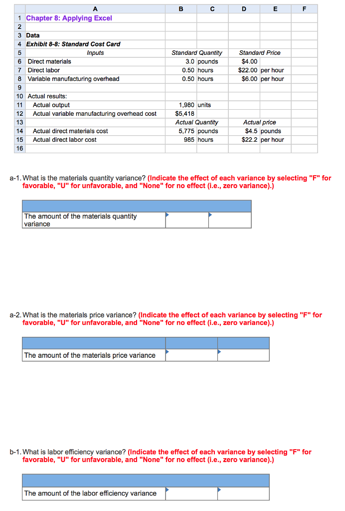 Solved 1 Chapter 8: Applying Excel 2 3 Data 4 Exhibit 8-8: | Chegg.com