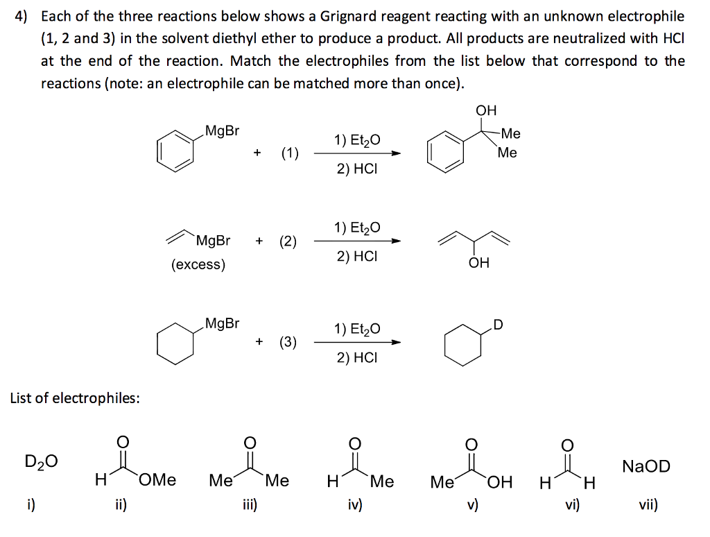 Solved 4) Each of the three reactions below shows a Grignard