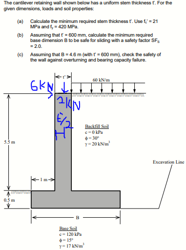 Solved The cantilever retaining wall shown below has a | Chegg.com