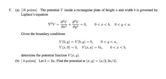 Solved The potential V inside a rectangular plate of height | Chegg.com
