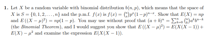 Solved 1. Let X be a random variable with binomial | Chegg.com