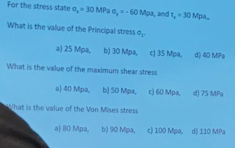 Solved For the stress state σ.-30 MPa σ,--60 Mpa, and 30 | Chegg.com