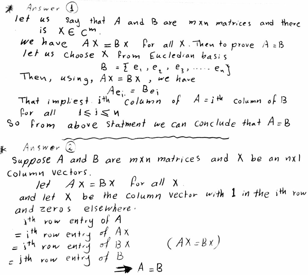 Solved Suppose That A And B Are M Times N Matrices, If Ax = | Chegg.com