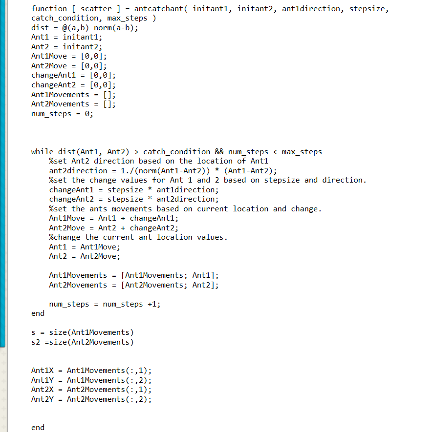 Change the code so that ant 2 catches ant 1 | Chegg.com