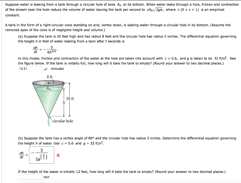 Solved Suppose water is leaking from a tank through a