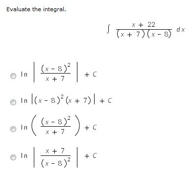 evaluate the integral 8 7 ln x x2 dx 1