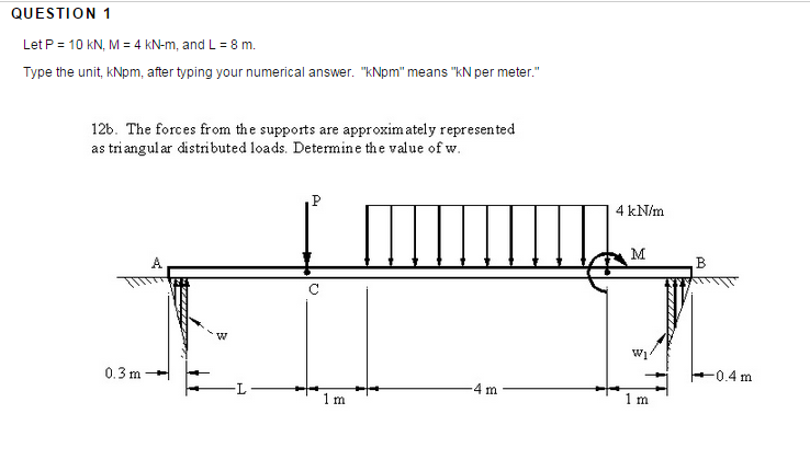 Solved Let P = 10 kN, M = 4 kN-m, and L = 8 m. Type the unit | Chegg.com