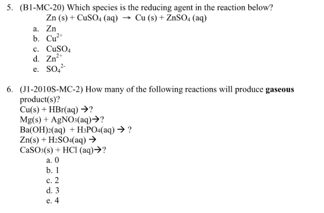 Solved Which species is the reducing agent in the reaction | Chegg.com