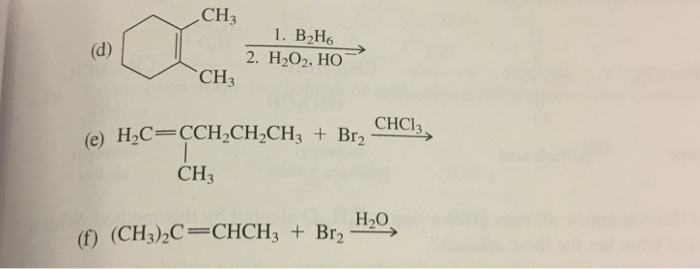 Solved CH 1. B2H6 2. H2O2, HO CH CHCI (e) H2C CCH2CH2CH r2 | Chegg.com