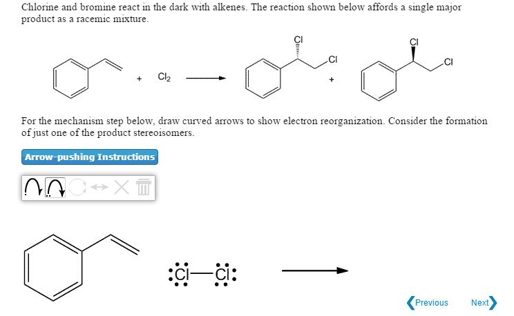 Solved Chlorine and bromine react in the dark with alkenes. | Chegg.com