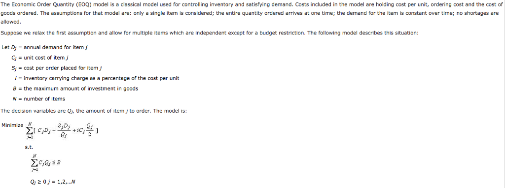 Solved The Economic Order Quantity (EOQ) model is a | Chegg.com