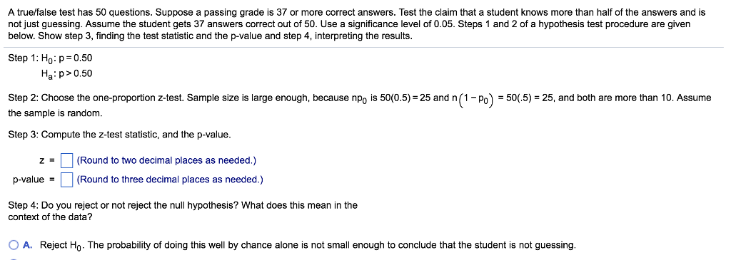 Solved A true/false test has 50 questions. Suppose a passing | Chegg.com