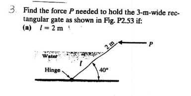 Solved Find the force P needed to hold the 3-m-wide | Chegg.com