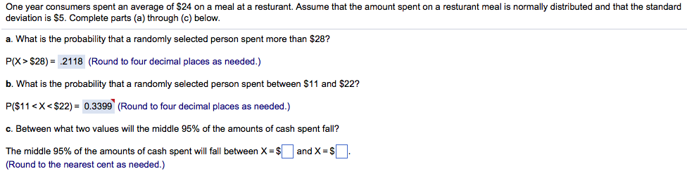 Solved One year consumers spent an average of $24 on a meal | Chegg.com