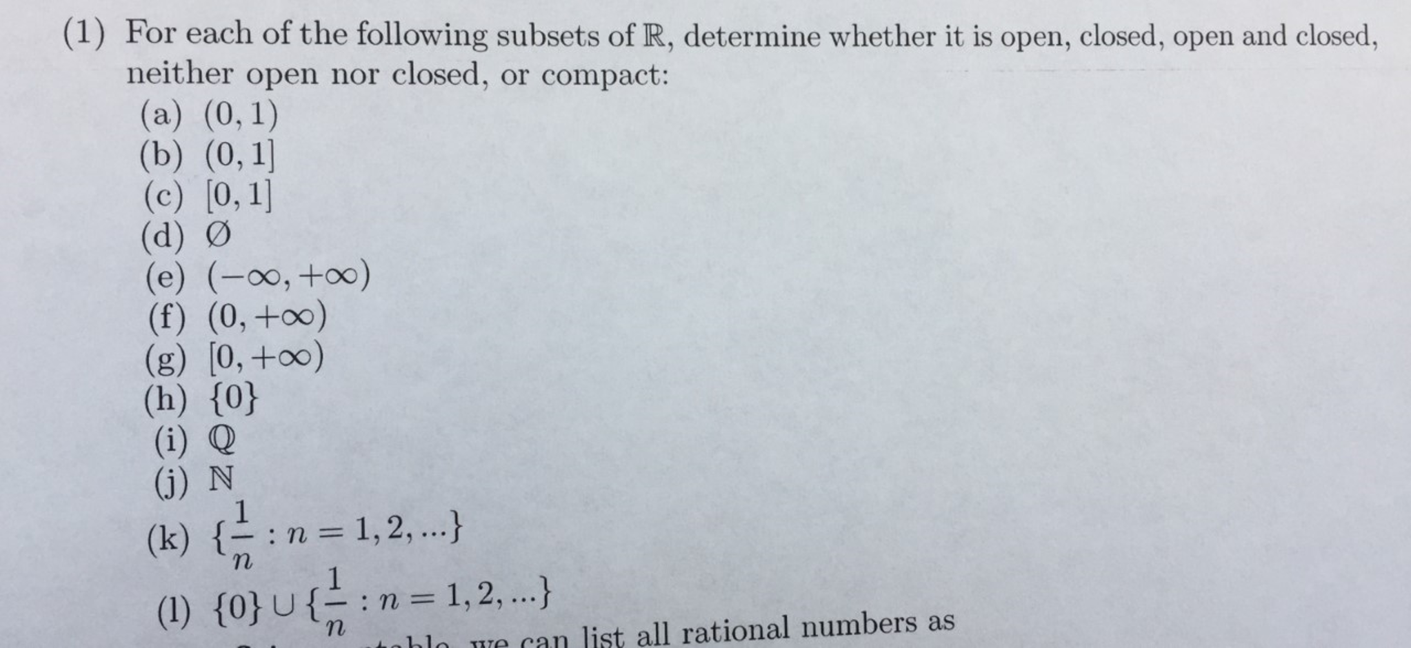 Solved For each of the following subsets of R determine Chegg