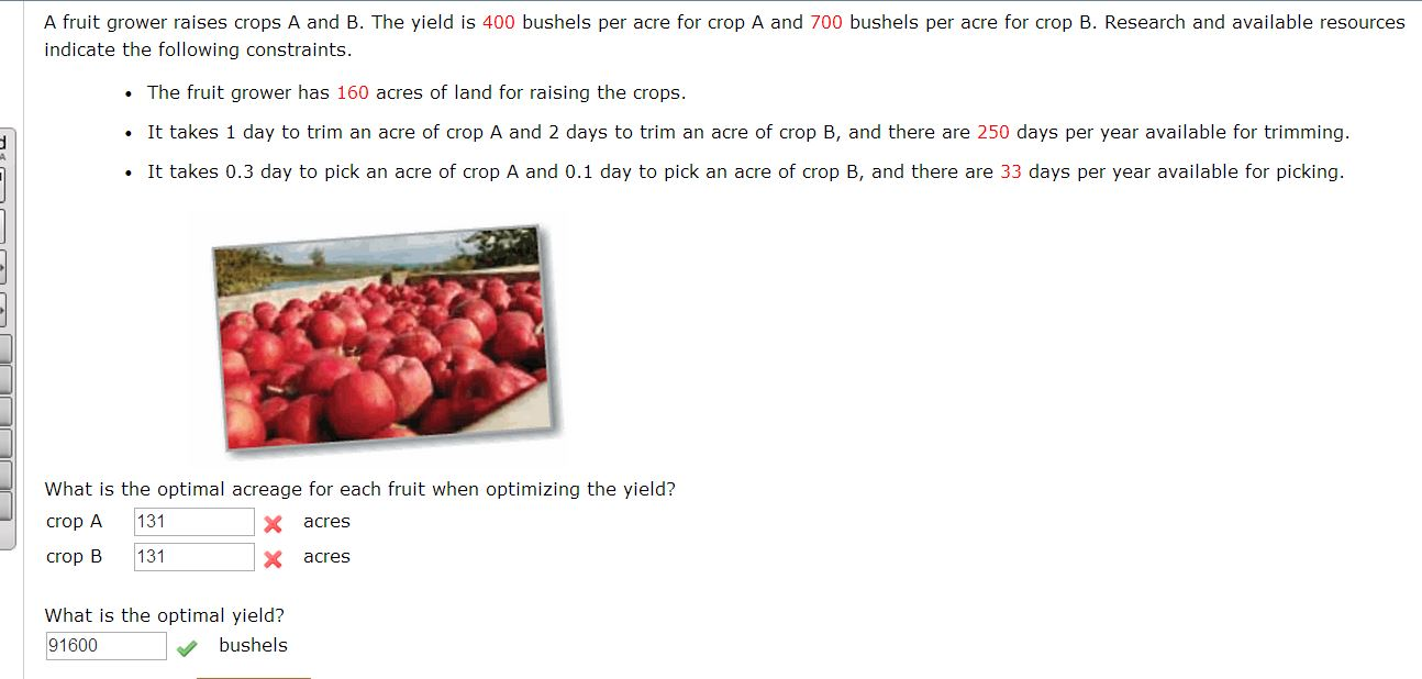 Solved A Fruit Grower Raises Crops A And B. The Yield Is 400 | Chegg.com