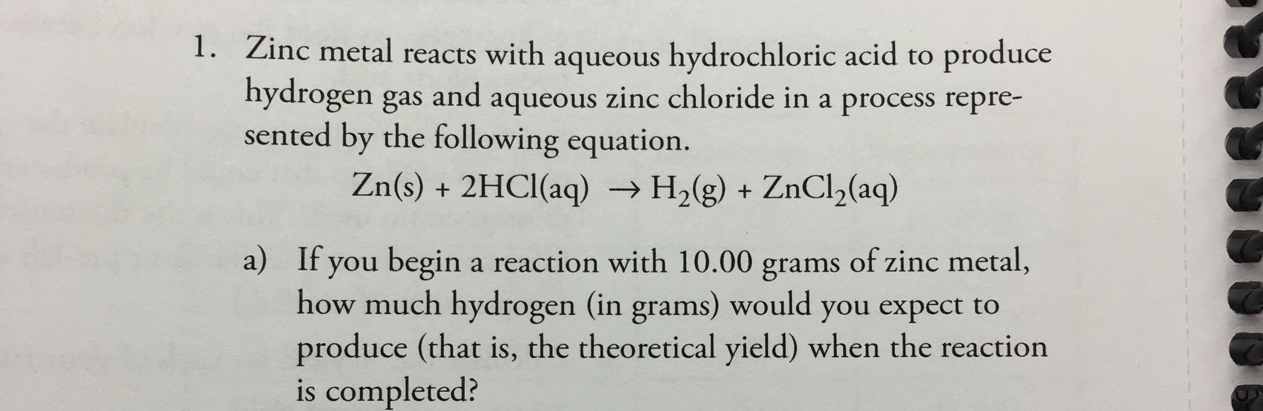 Solved Zinc Metal Reacts With Aqueous Hydrochloric Acid To 6140