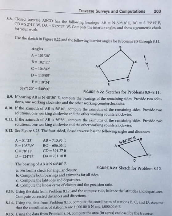 Solved Closed Traverse ABCD Has The Following Bearings: AB = | Chegg.com