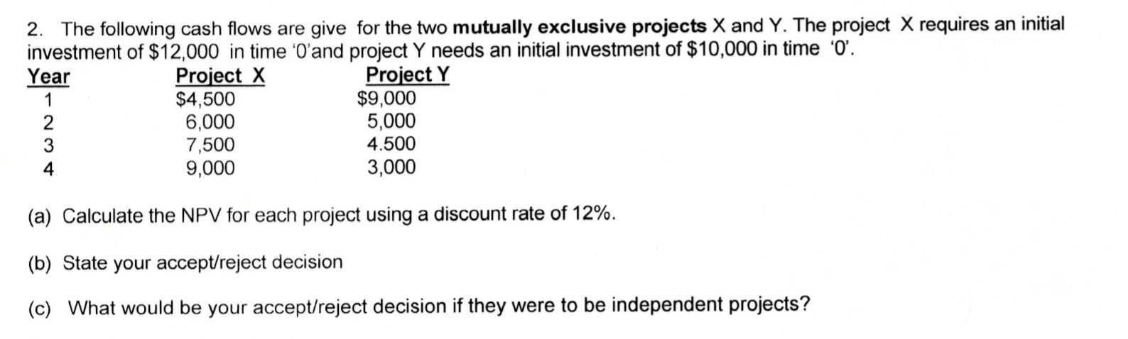 Solved 2. The following cash flows are give for the two | Chegg.com