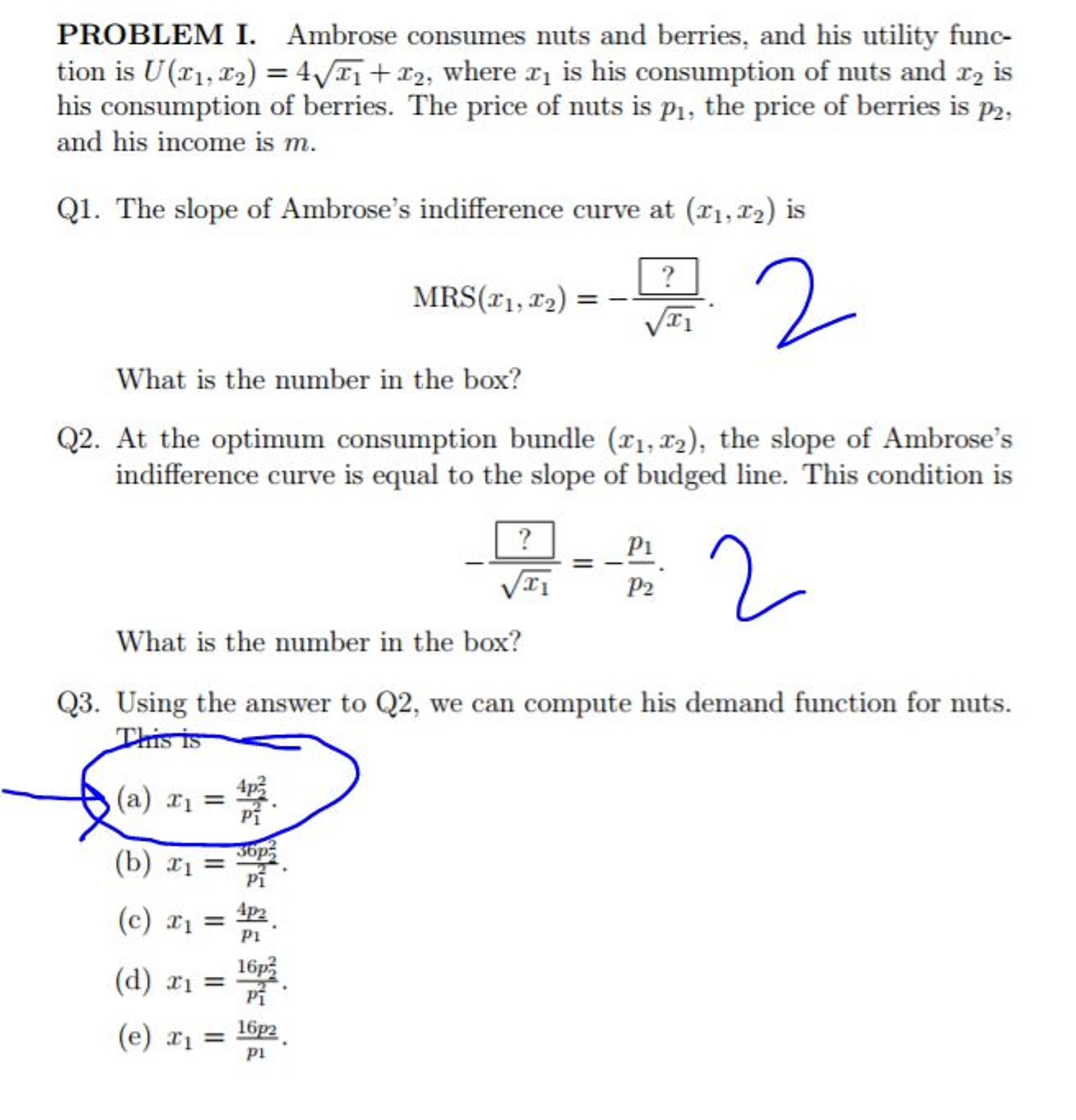 Solved PROBLEM I. Ambrose consumes nuts and berries, and his