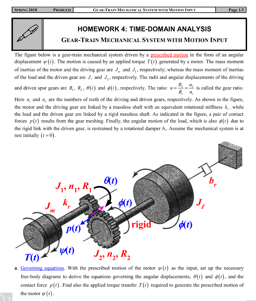 Solved SPRING 2018 PROBLEM GEARTRAIN MECHANICAL SYSTEM WITH