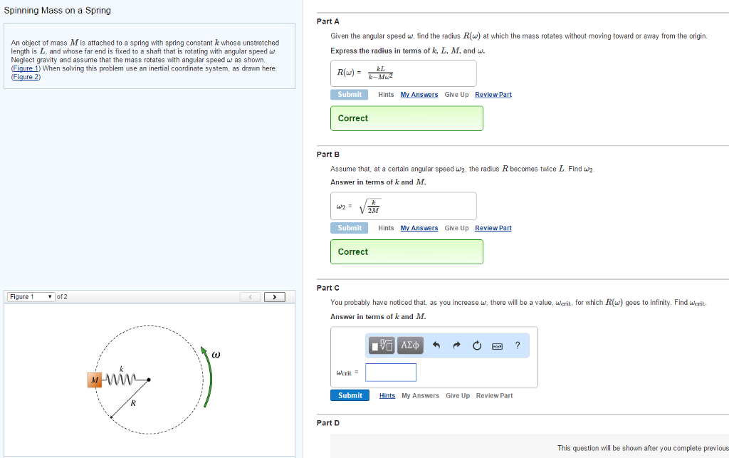 Mastering physics homework solutions spinning mass on a spring