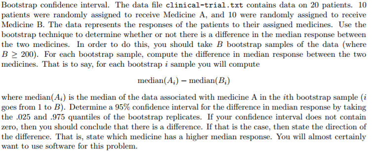 Solved Bootstrap confidence interval. The data file | Chegg.com