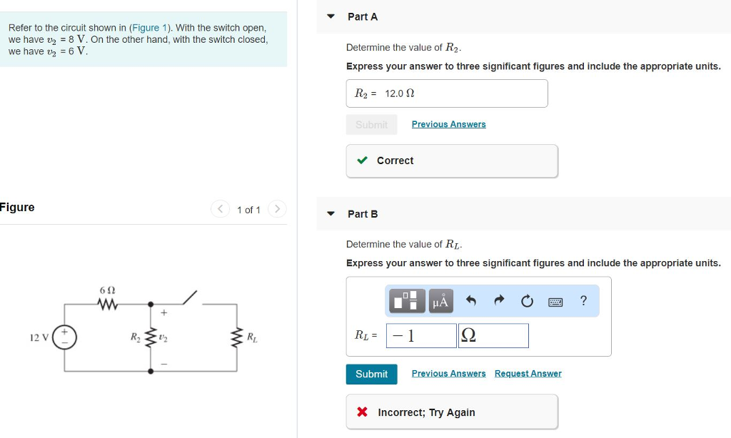 Solved Part A Refer to the circuit shown in (Figure 1). With | Chegg.com