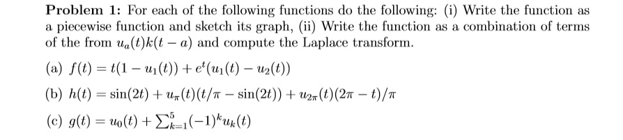 Solved Problem 1: For each of the following functions do the | Chegg.com