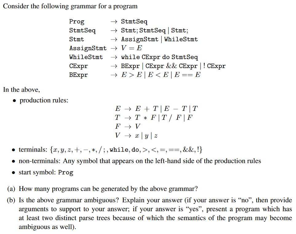 Solved Consider the following grammar for a program In the | Chegg.com