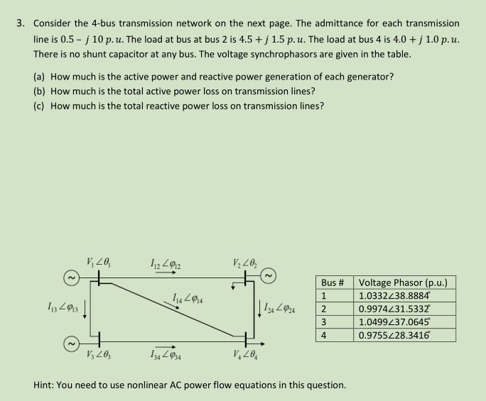 Solved Consider the 4bus transmission network on the next