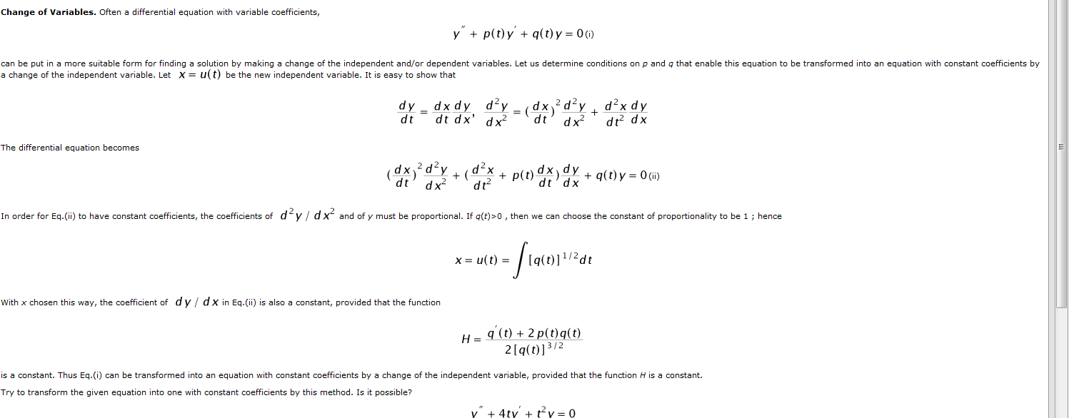 Solved Change Of Variables Often A Differential Equation Chegg Com