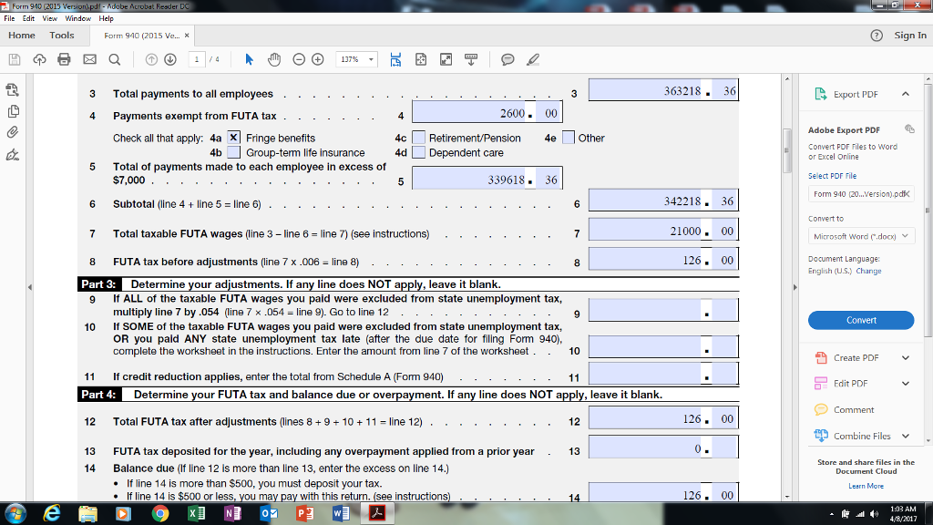 Solved Is the calculations on Form 940 (image 1) accurate | Chegg.com