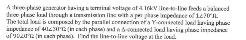 Solved A three-phase generator having a terminal voltage of | Chegg.com