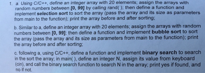 Solved Using C/C++, define an integer array with 20 | Chegg.com