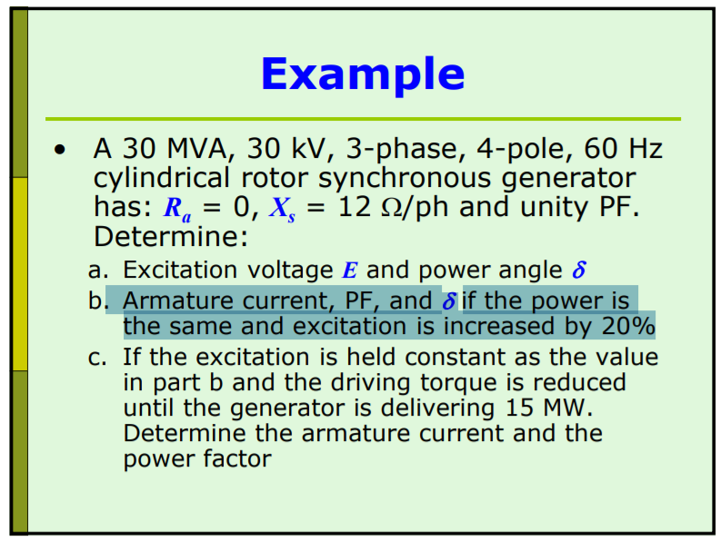 Solved Example · A 30 MVA, 30 kV, 3-phase, 4-pole, 60 Hz | Chegg.com