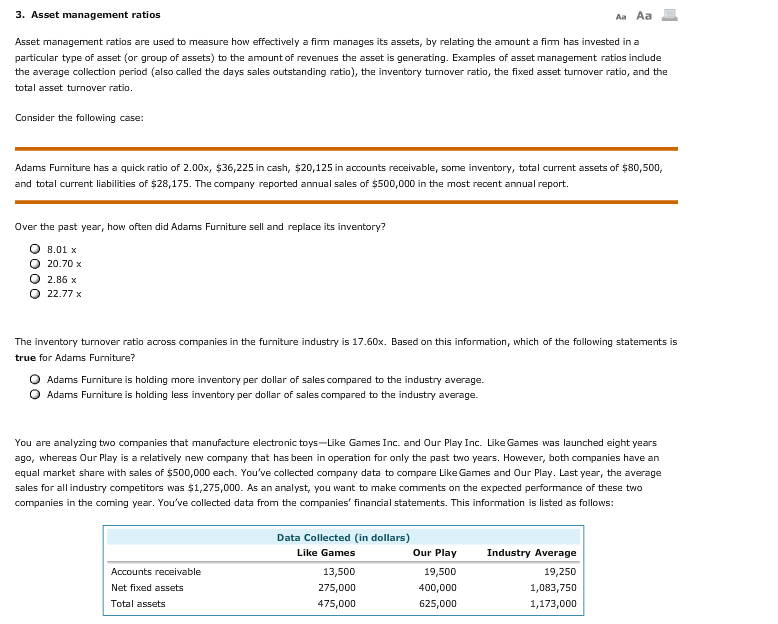 Solved Asset management ratios Asset management ratios are