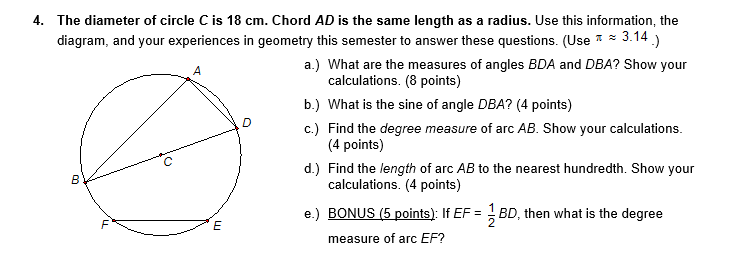 Solved The diameter of circle C is 18 cm. Chord AD is the | Chegg.com