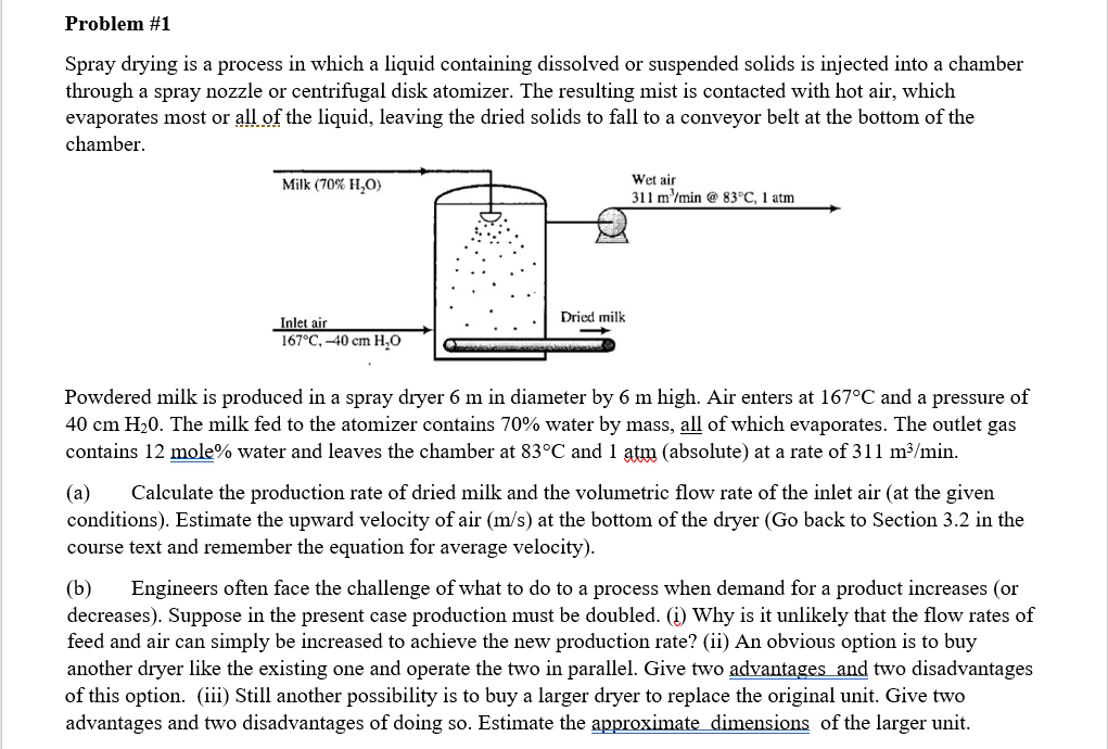Solved Problem 1 Spray drying is a process in which a