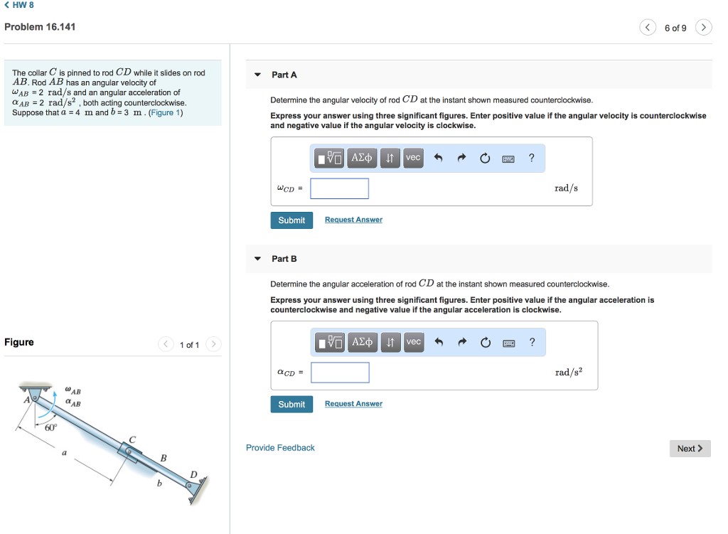 Solved KHW 8 Problem 16.141 6 of 9> The collar C is pinned | Chegg.com