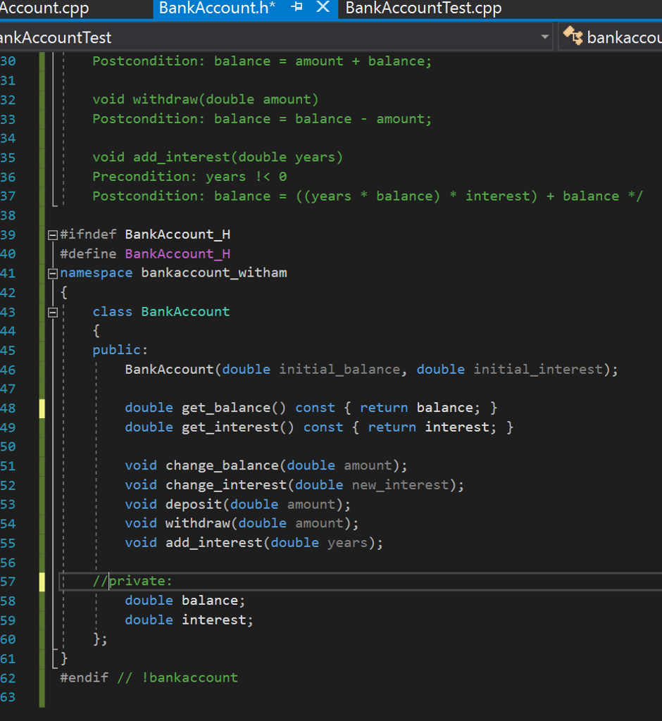 Solved I'm writing C++ code for a bank account, but I'm | Chegg.com