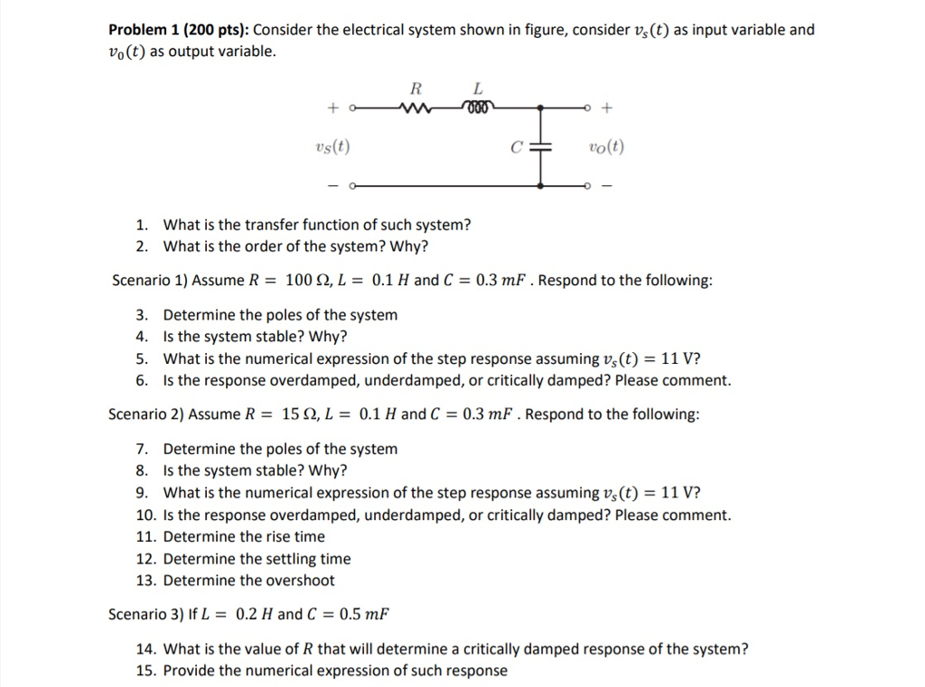 Solved Problem 1 (200 pts): Consider the electrical system | Chegg.com
